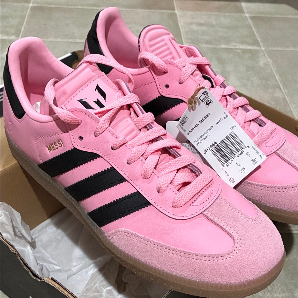 BRAND NEW - Samba Messi Adidas Pink Sneakers with Black Stripes